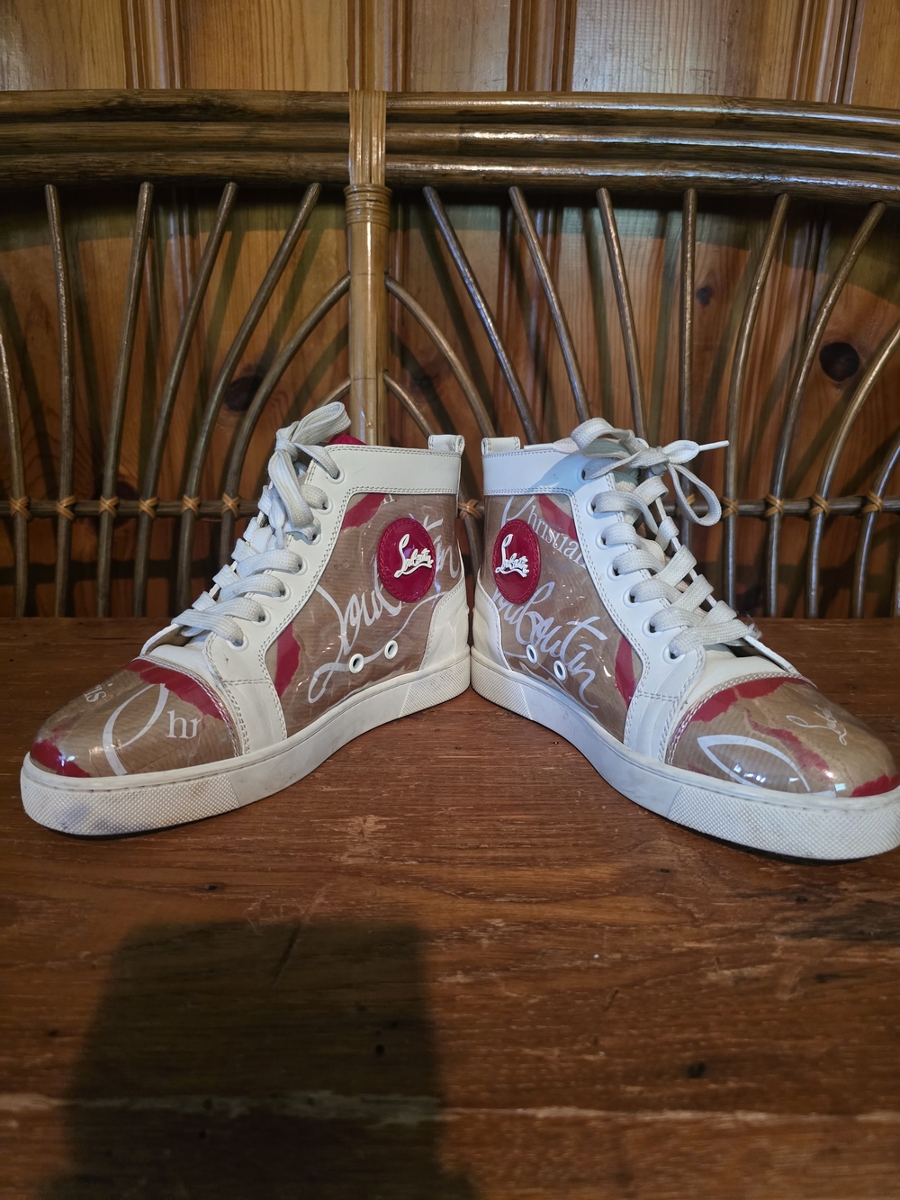 Christian Louboutin Beige & Red High-Top Sneakers